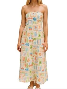 Strapless Tropical Patchwork Print Maxi Dress - Multi